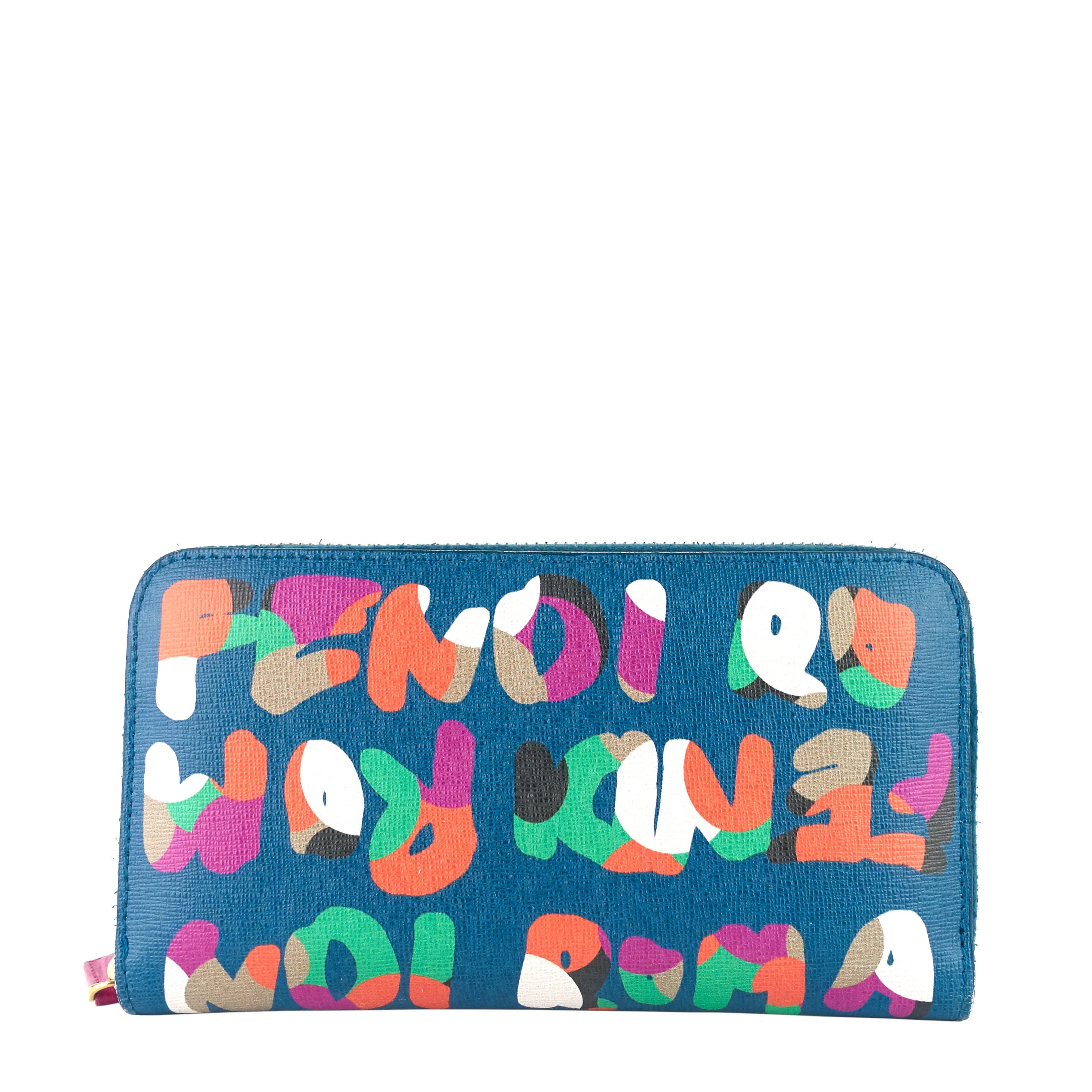 Fendi Elite Roma Graffiti Print Leather Zip Around Wallet